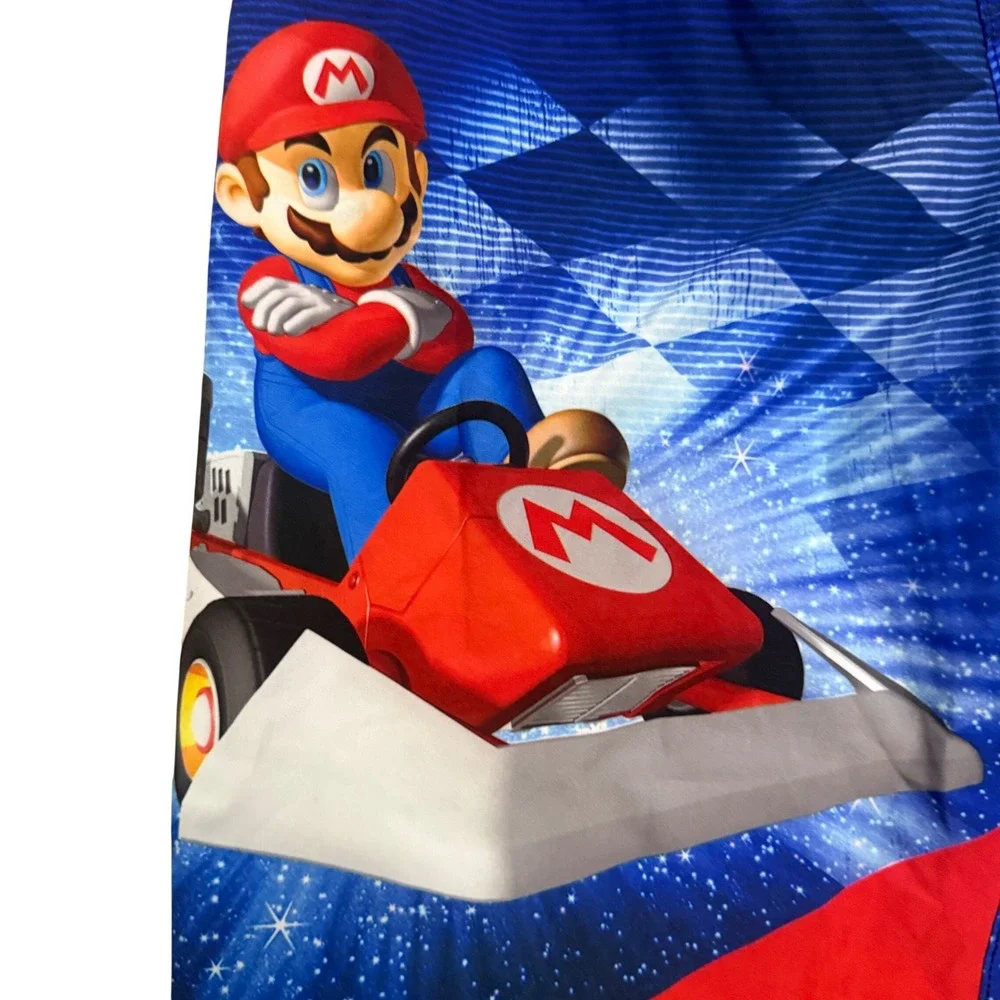 Nintendo Mario Kart Blue Mario Luigi Board Short Swim Trunks Boys Size L 10/12